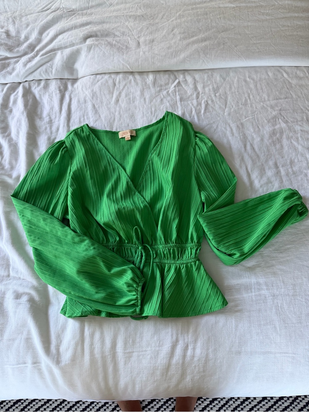Green V-Neck Peplum Wrap Blouse - Women